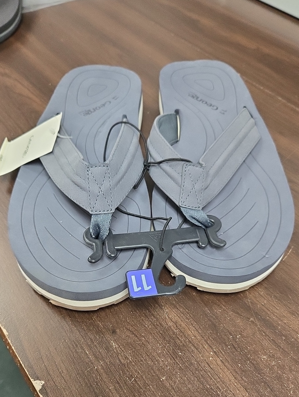 George Size 11 Grey and White Foam Thong Style Flip Flop Sandal